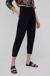 Desigual spodnie bawełniane damskie kolor czarny proste high waist - Spodnie damskie - miniaturka - grafika 1
