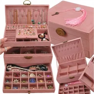 Biżuteria - akcesoria - Szkatułka Na Biżuterię Kuferek Organizer Różowa - miniaturka - grafika 1
