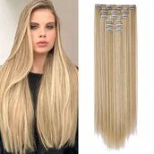 Pozostałe akcesoria fryzjerskie - TEMU Zestaw 6 sztuk przedłużeń włosów z klipsami: Długie, proste i rozjaśnione o brązowym kolorze czekoladowym i blond pasemkami - odpowiednie dla - miniaturka - grafika 1