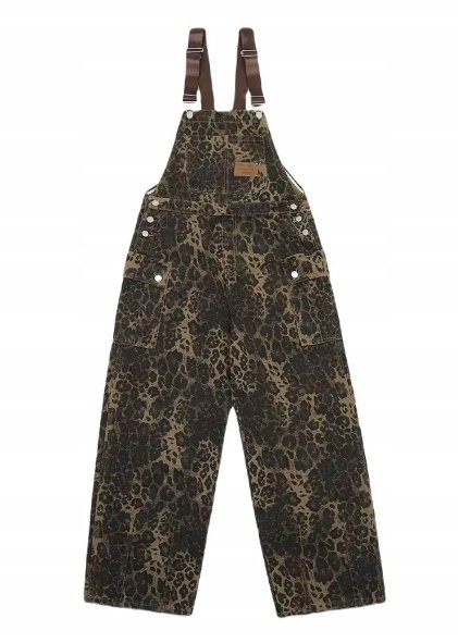 Aelfric Eden Jeansowe spodnie ogrodniczki panterka cętki unisex r. L