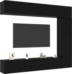 vidaXL Zestaw 5-częściowy szafek RTV montowanych na ścianie z czarnego dębu z materiału drewnopochodnego - Szafki RTV - miniaturka - grafika 1