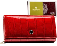 Portfele - Portfel damski z lakierowanej skóry naturalnej duży i pojemny czerwony na karty antykradzieżowy PETERSON - miniaturka - grafika 1