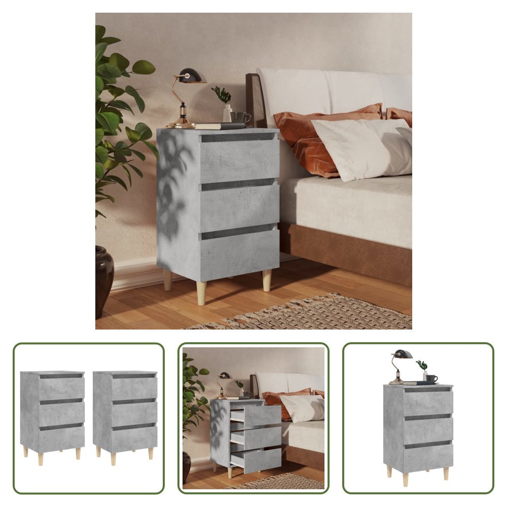 The Living Store Szafki nocne z nogami z litego drewna 2 szt. Betonowy szary 40x35x69 cm