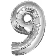 Balony i akcesoria - GoDan Balon foliowy, cyfra 9, srebrny, 35 cm - miniaturka - grafika 1