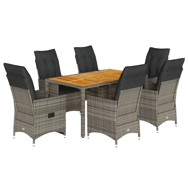 Zestaw mebli ogrodowych szary rattan PE, stół 150x90x75 cm, krzesła 56x5