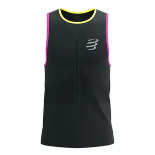 COMPRESSPORT Koszulka biegowa PRO RACING SINGLET black/safe yellow/neo pink - Bielizna sportowa męska - miniaturka - grafika 1