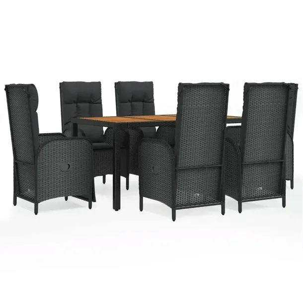 Zestaw Mebli Ogrodowych z Rattanu PE i Drewna Akacjowego, Czarny 150x90x75