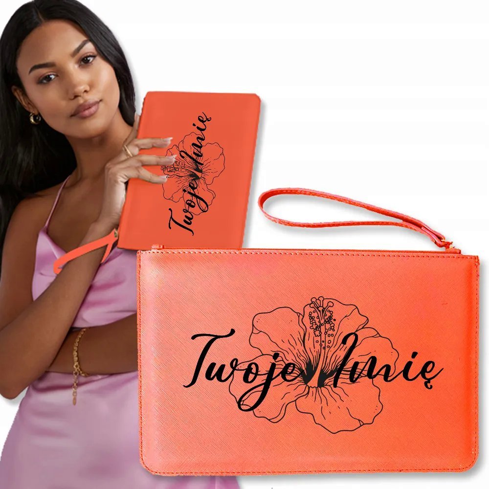 Torebka Kopertówka KORALOWY Kwiaty TWOJE IMIĘ