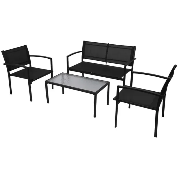 Zestaw mebli ogrodowych czarny: 2 krzesła 59x62x75 cm, ławka 110x62x78 cm