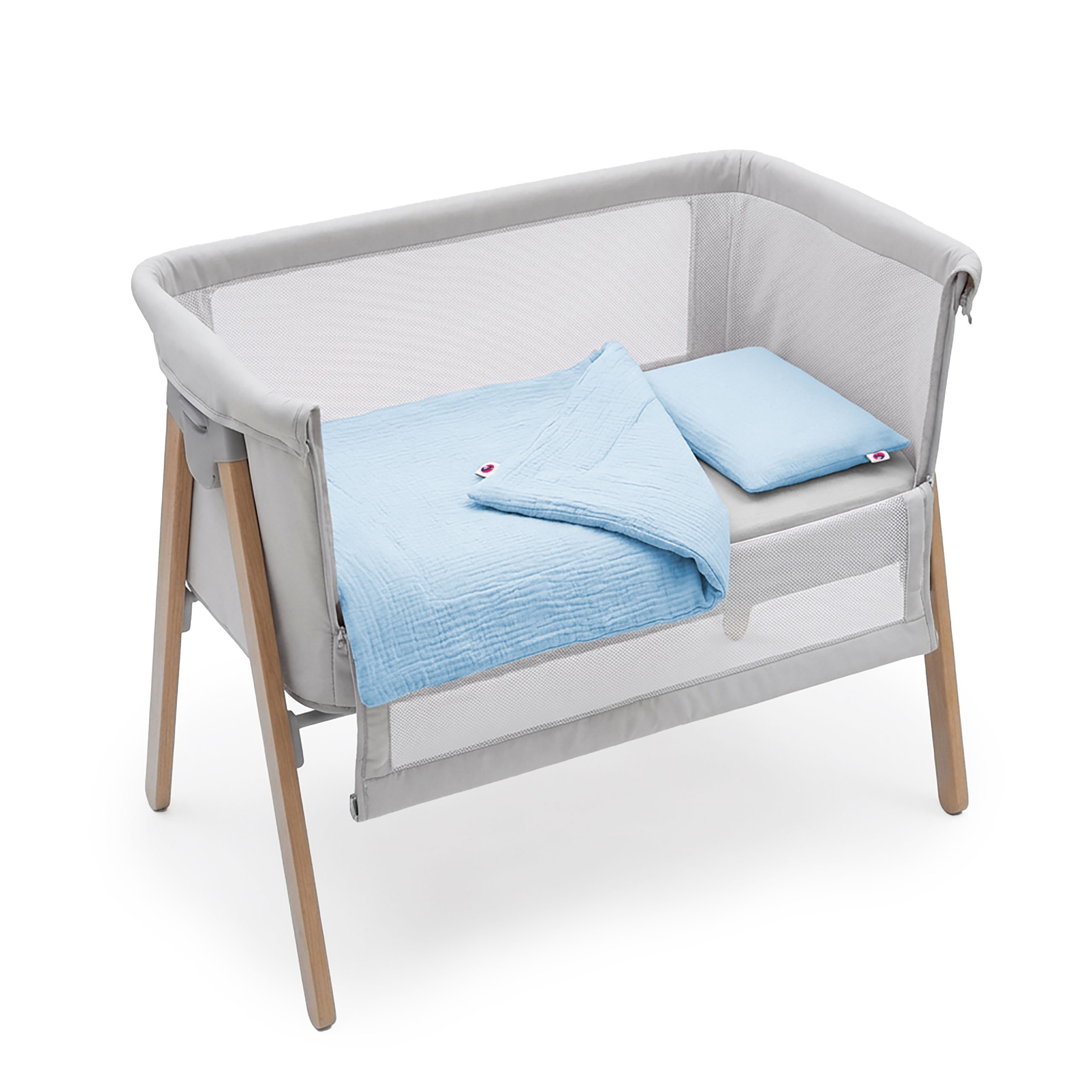 Pościel Muślinowa z Wypełnieniem do Dostawki Gondoli z Poduszką Baby Blue
