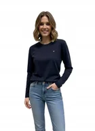 Bluzki damskie - TOMMY HILFIGER GRANATOWA BLUZKA Z DŁUGIM RĘKAWEM Z LOGO S I1E - miniaturka - grafika 1