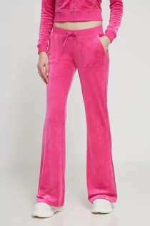 Spodnie damskie - Juicy Couture spodnie dresowe welurowe kolor różowy z aplikacją - grafika 1