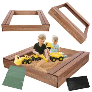 Piaskownica impregnowana 120x120 z ławeczkami AGRO PLANDEKA eko drewno - Place zabaw - miniaturka - grafika 1