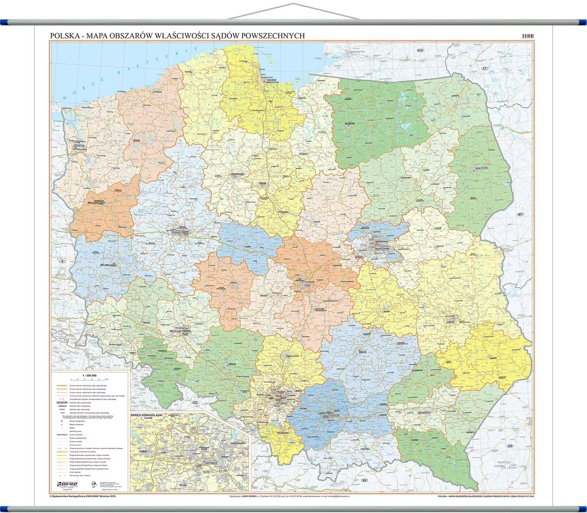 Polska - mapa ścienna obszarów właściwości sądów powszechnych 1:500 000 - Księgarnie ArtTarvel.pl: KRAKÓW - ŁÓDŹ - POZNAŃ - WARSZAWA EkoGraf