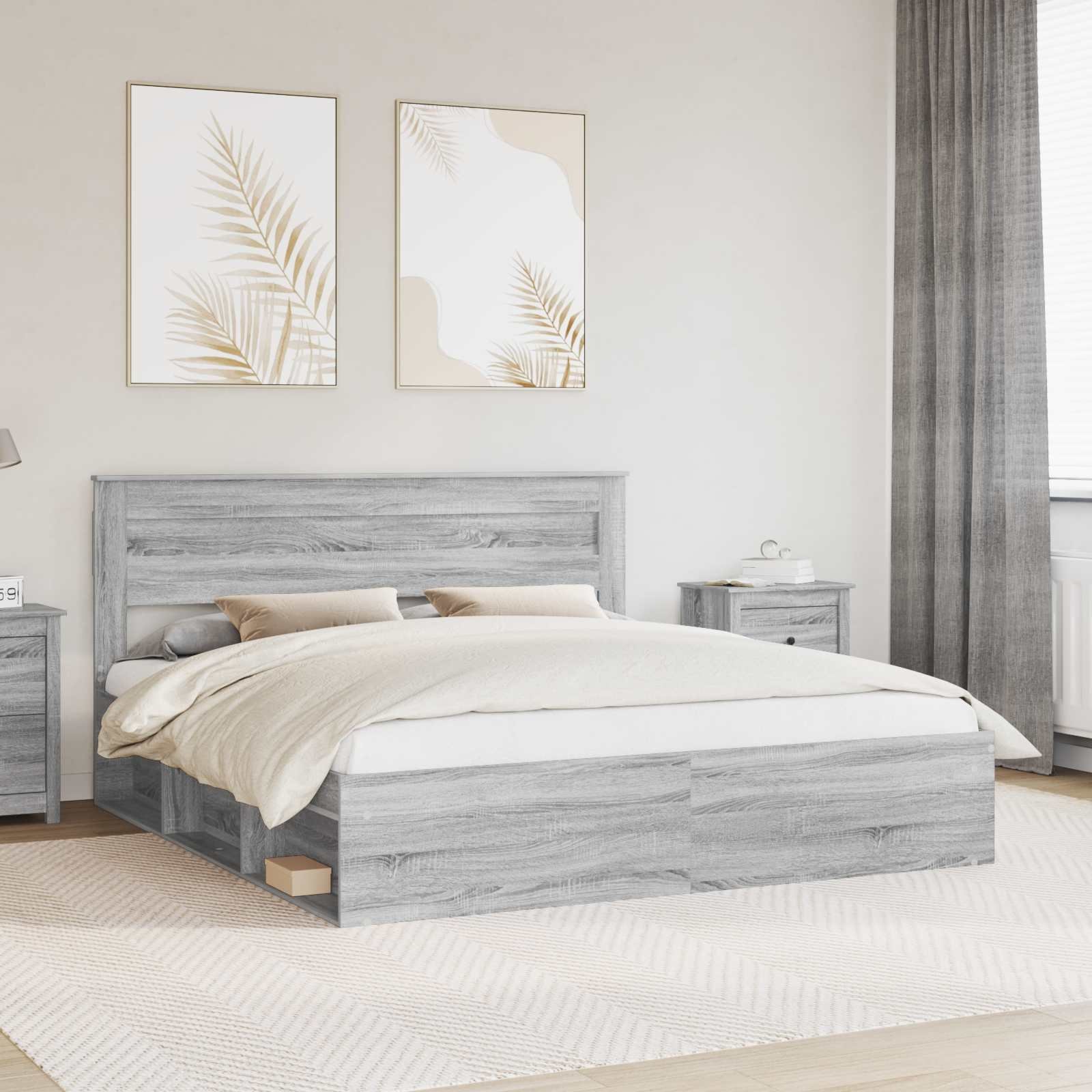 vidaXL Ramka łóżka Szary Sonoma 200 x 200 cm Lite drewno sosnowe