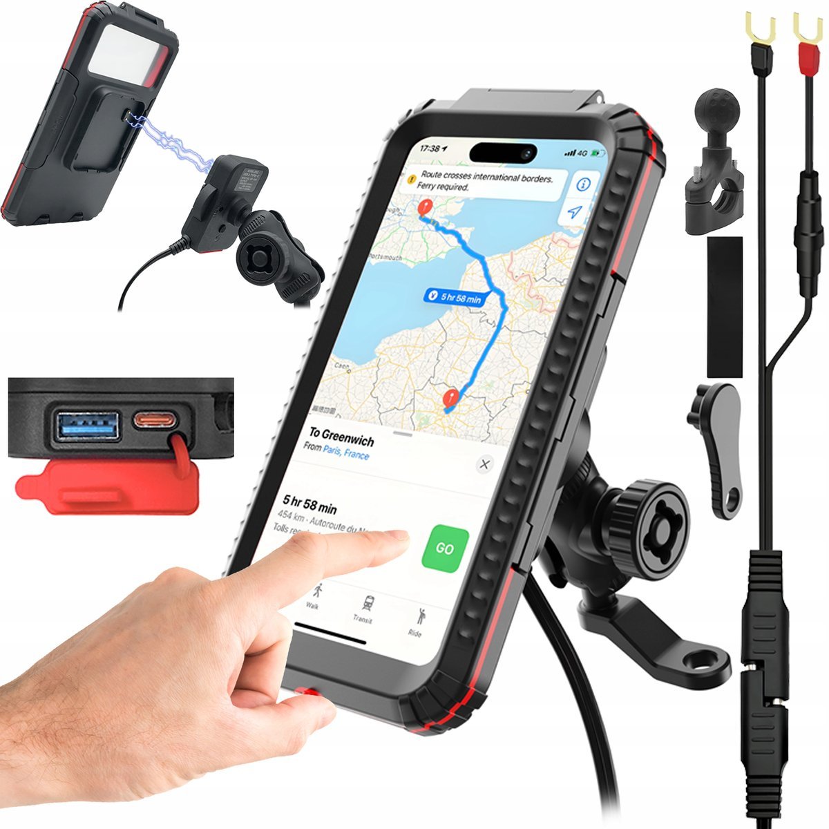 MC42 Dotykowy uchwyt motocyklowy z INDUKCJĄ, USB-C, QC, na motocykl, quad