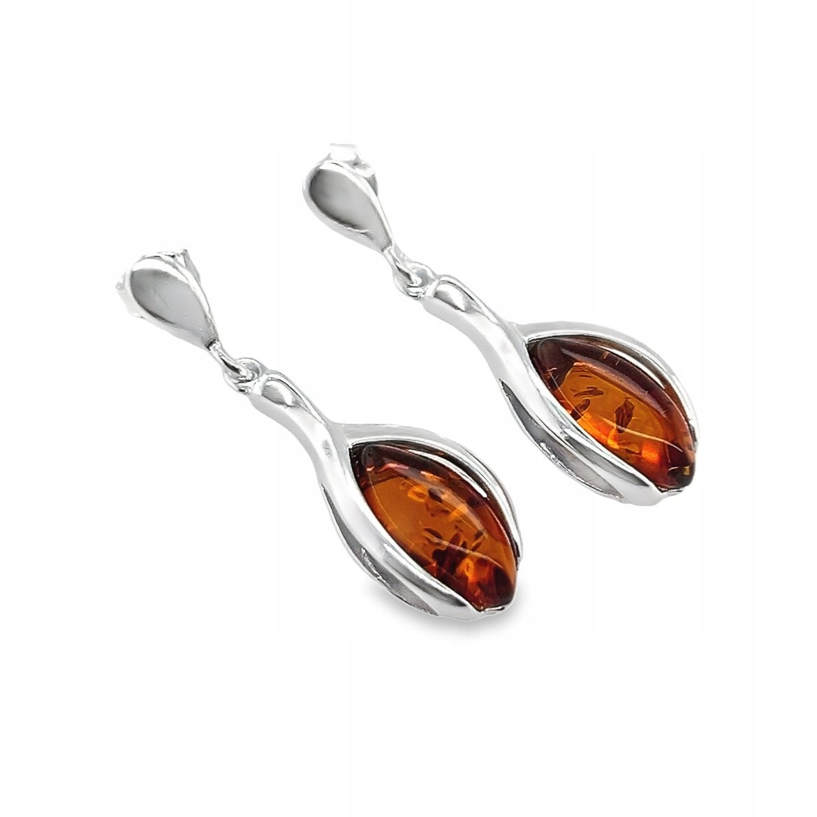 Kolczyki srebrne z BURSZTYNEM sztyft eleganckie wiszące koniakowy