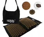 Akcesoria medycyny naturalnej - mata do akupresury z kolcami naturalna kokos gryka Czarny/Złoty - miniaturka - grafika 1