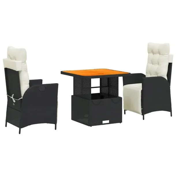 Zestaw mebli ogrodowych czarny, stół 80x80x40/71 cm, fotel 57x61x93 cm