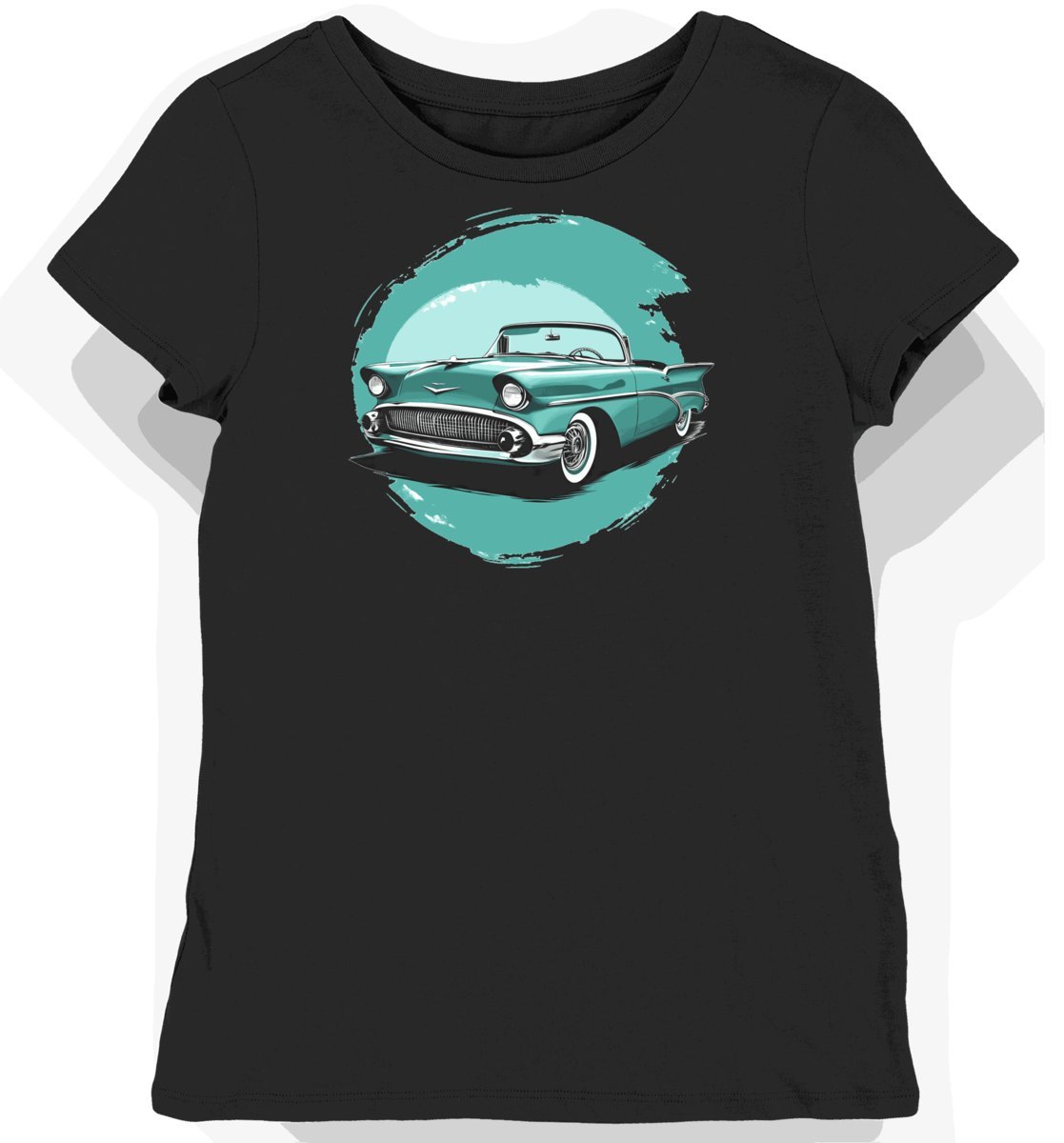 Koszulka damska czarna z nadrukiem klasycznych samochodów kabrioletów L