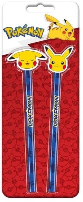 POKÉMON 2-pack pencils w/2 eraser toppers - triangular pencils, unsharpened, each with eraser topper, packed on blistercard w/eurohole, CE & 0-3 years pictogram