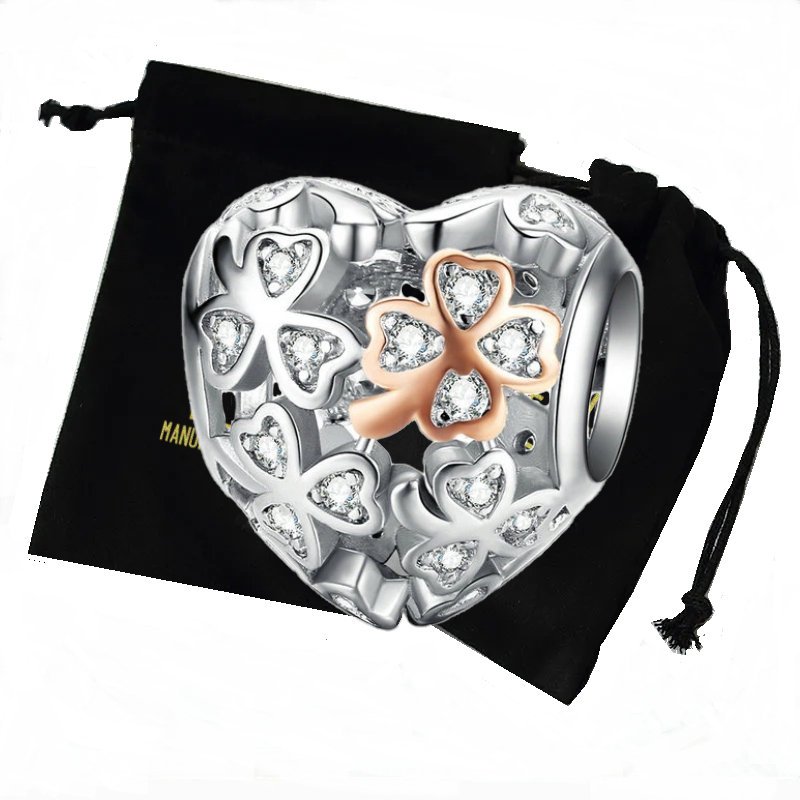 Charms serca zawieszka damska srebro prezent 925 koniczynka manufaktura łącka