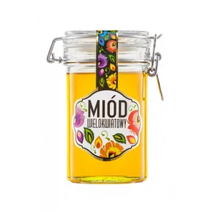 Miód Pszczeli Premium Wielokwiatowy 100% z Polskich Pasiek "Miód Wielokwiatowy" w Ozdobnym Słoiku Typu Weck 550g Mazurskie Miody - Miód - miniaturka - grafika 1