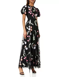 Maya Deluxe Damskie Maxi Ladies Floral Embroidered Open Back Puff Rękawiczki Sukienka na ślub Guest Syrenka Prom Occasion Sukienka Damska, Czarny, 34 - Rękawiczki - miniaturka - grafika 1