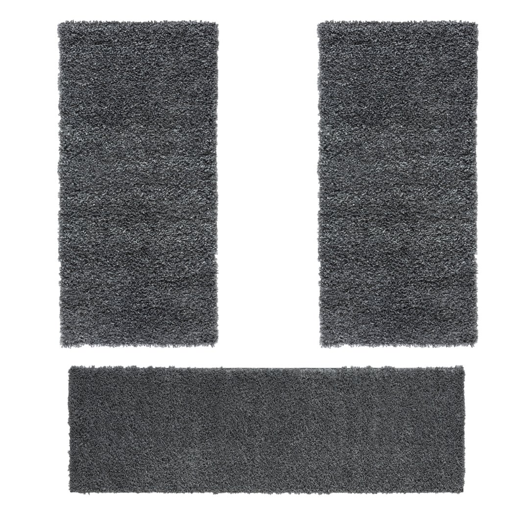 MY-RUG Shaggy Star 3-częściowy bieżnik do łóżka z wysokim włosiem, do sypialni, szary, 250x80