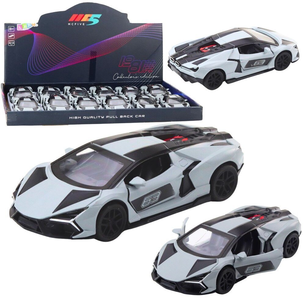 Samochód Wyścigowy Sportowy Metalowy Napęd Otwierane Drzwi Szary 1:32