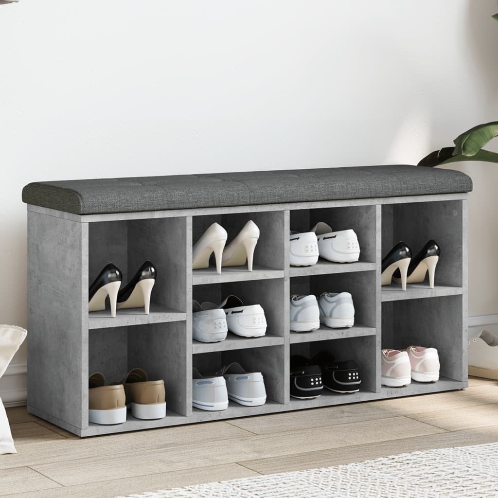 Ławka na buty beton szara 102x32x50 cm materiał drewnopochodny