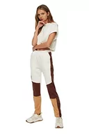 Spodnie damskie - Trendyol Damskie spodnie dresowe z dzianiny Ecus Color Blocked Basic Jogger, Ecru, L - miniaturka - grafika 1