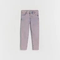 Spodnie i spodenki dla dziewczynek - Reserved - Jeansy slim z efektem sprania - Różowy - miniaturka - grafika 1