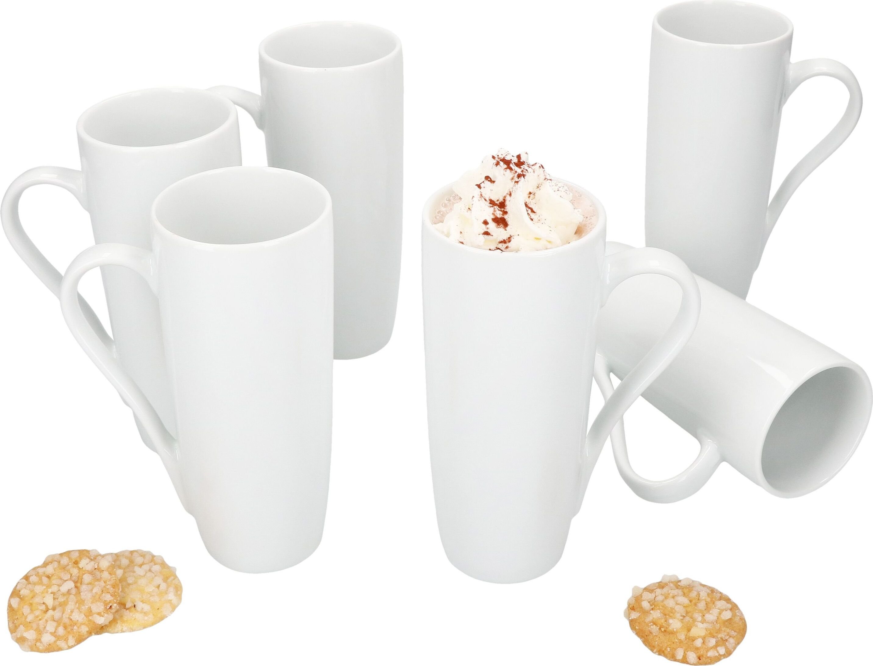 6x Lotta kubki do kakao 250ml białe wysokie kubki porcelanowe 6 osób herbata cappuccino