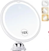 Lusterka do makijażu - 10-krotne powiększające lustro do makijażu z przyssawką, 3 diodami LED, obrót o 360°, podświetlane, idealne do łazienki i w podróży. - miniaturka - grafika 1