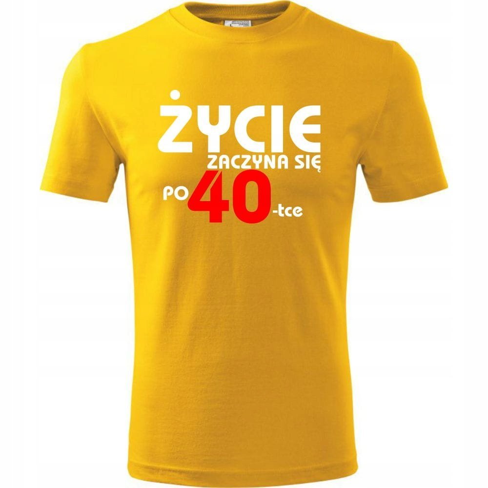 Męska Koszulka z Nadrukiem Życie zaczyna się po 40 na Prezent Urodzinowy żółty 4XL