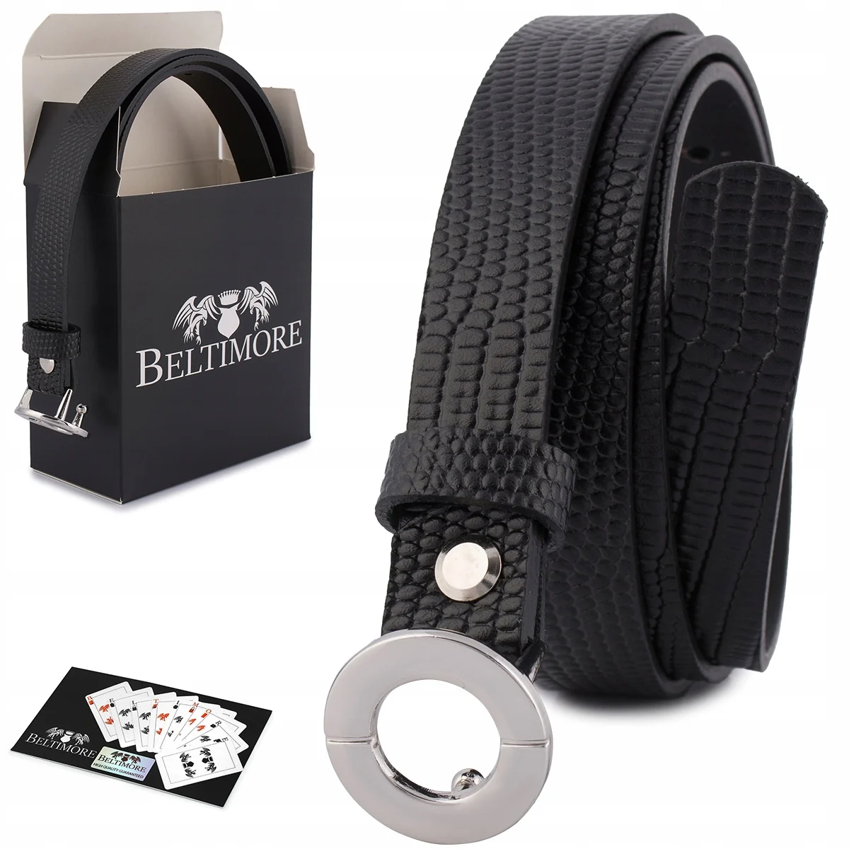 Skórzany pasek damski do spodni sukienki czarna skóra nat 1,8 cm Beltimore