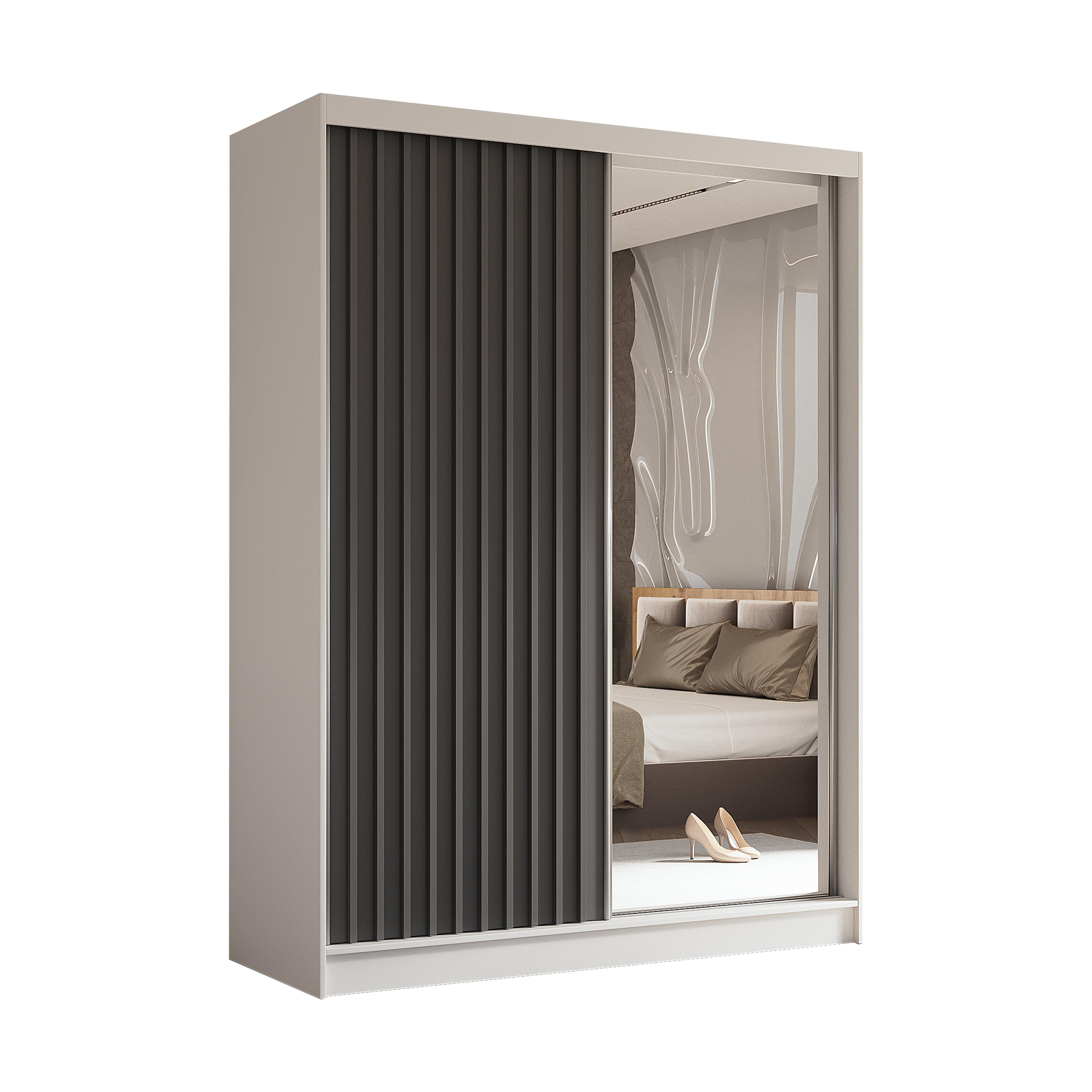 AGMAT szafa z drzwiami przesuwnymi Nevada, szafa z lustrem i 2 drzwiami, nowoczesna szafa w kolorze: biały, szafa w rozmiarze: 160 x 216 x 61 cm