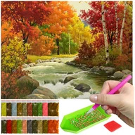 Malowanie po numerach - Haft Diamentowy ARTULIO, Obraz DIY 5D, Diamond Painting, Mozaika diamentowa 40x60cm (Rzeka w środku lasu) + zestaw akcesoriów - miniaturka - grafika 1