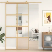 Ogrodzenia - vidaXL Drzwi przesuwne, złote, 102,5x205 cm, przezroczyste szkło ESG - miniaturka - grafika 1