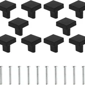 Zawiasy, okucia i inne akcesoria - Zestaw 10 czarnych klamek do drzwi, kwadratowych uchwytów meblowych z litego mosiądzu, uchwytów kuchennych w stylu vintage, ze śrubami, odpowiednich - miniaturka - grafika 1