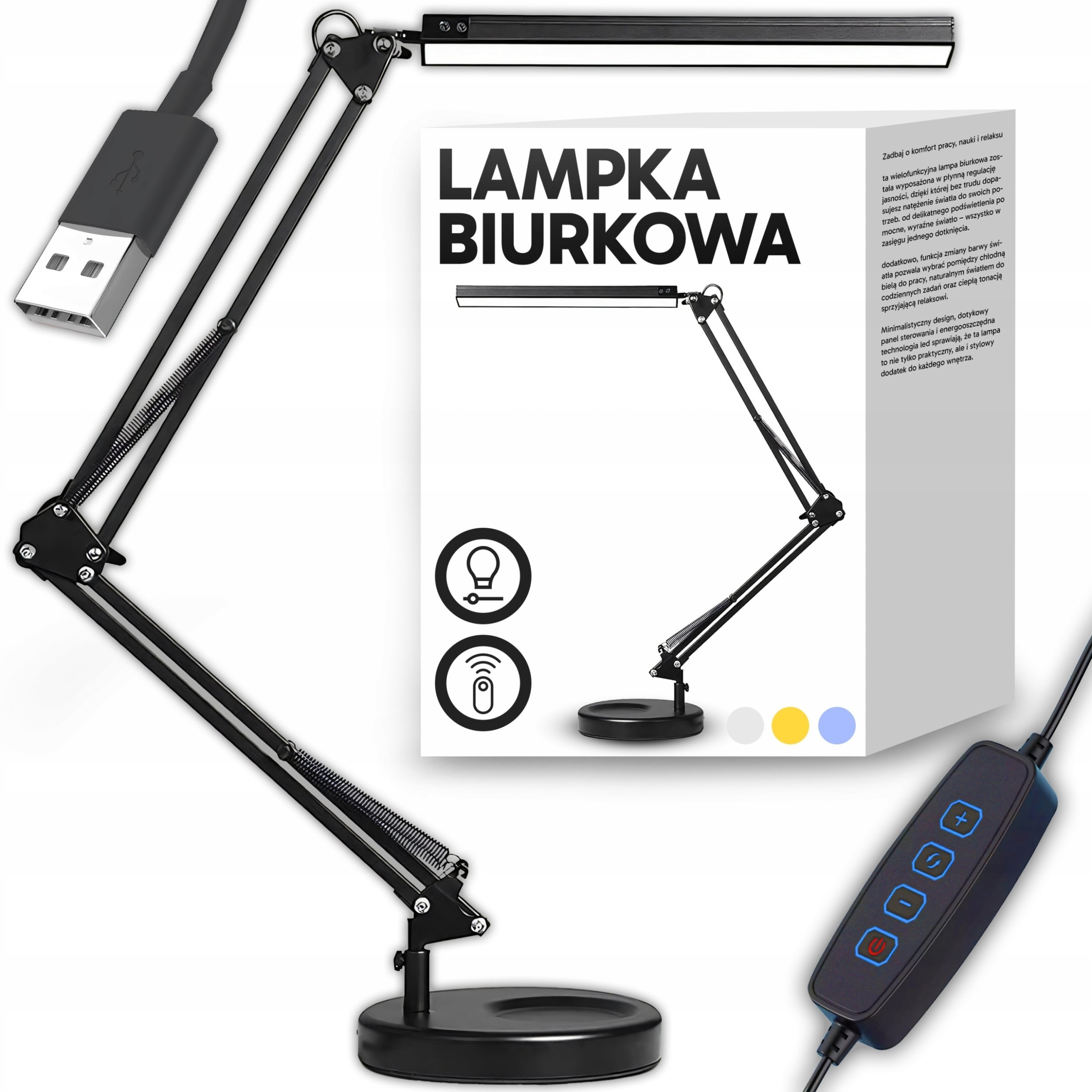Lampka biurkowa Retoo LAMPA KREŚLARSKA BIURKOWA DO PRACY 3 BARWY LED MOCNA