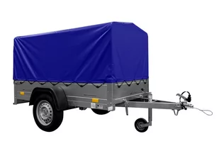 UNITRAILER Przyczepka samochodowa lekka 200 x 106 z kołem podporowym, plandeką niebieską i stelażem DMC 750 KG Garden Trailer 200 KIPP UT004232 - Przyczepy - miniaturka - grafika 1