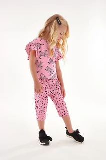 Dresy i komplety dla dziewczynek - Komplet dziewczęcy t-shirt i spodnie w kropki -różowy - grafika 1