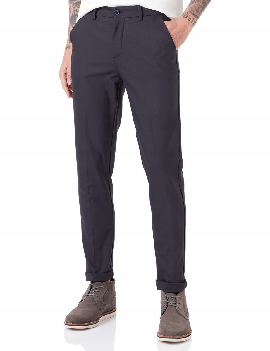 CASUAL FRIDAY ELEGANCKIE SPODNIE PROSTE CZARNE Z MANKIETEM 30/32 17BA