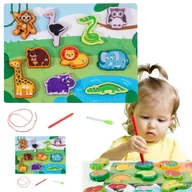 Zabawki interaktywne dla dzieci - Układanka Drewniana Magnesy Sznurek Do Przeplatania Zwierzątka - miniaturka - grafika 1