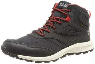 Buty dla chłopców - Jack Wolfskin Unisex Woodland Texapore MID K buty trekkingowe, niebieski/czerwony, 1/2 UK, Nocny niebieski czerwony - grafika 1