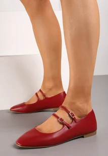 Bordowo-Czerwone Balerinki ze Ściętym Noskiem i Sprzączkami Kimeria - Baleriny - miniaturka - grafika 1