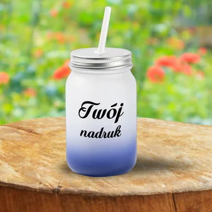 Kubek Mason Jar z mrożonego szkła z granatowym dnem z Twoim nadrukiem - Kubki - miniaturka - grafika 1