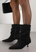 Botki damskie - Czarne Botki do Kostki na Kaczuszce z Marszczoną Cholewką Rasela - miniaturka - grafika 1